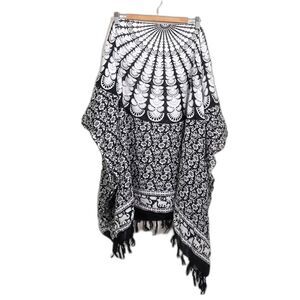 Black and White Tassel Shawl / tablecloth/ Mandala Wall Decor/ beach sarong